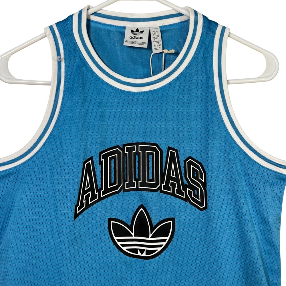 Adidas Boys Tank Top Jersey Blue White Logo Sports Athletic Size M Brand New